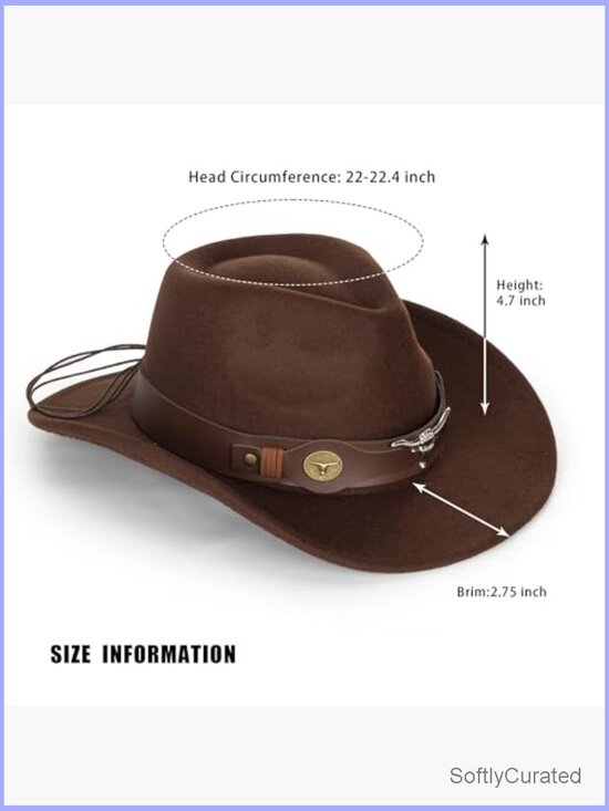 Felt Western Cowboy Hat Classic Roll Up Brim Belt Buckle Cowgirl Fedora M main image 7